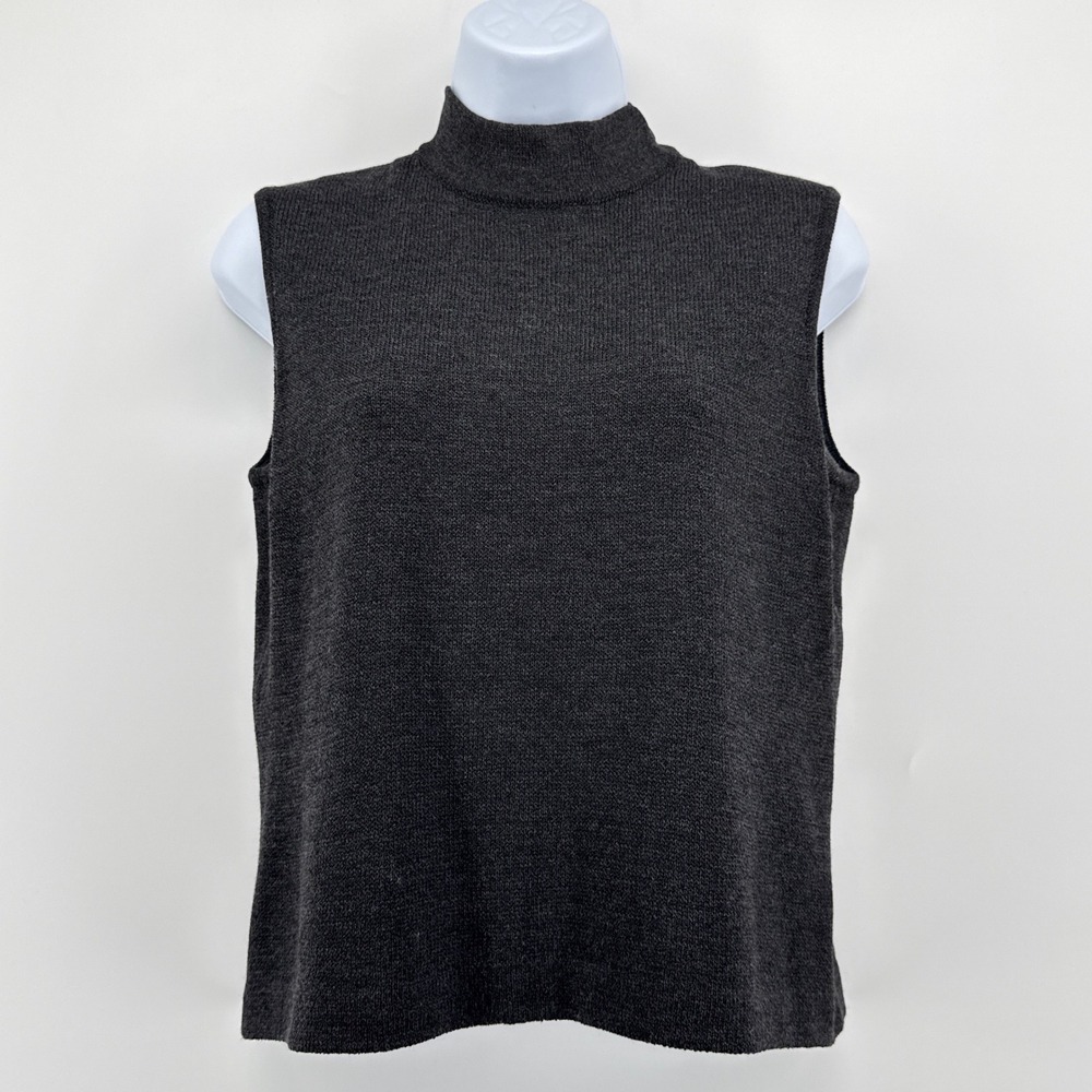 St. John Knit Shell Top Women P Charcoal Gray Excellent Mock Neck Sleeveless USA